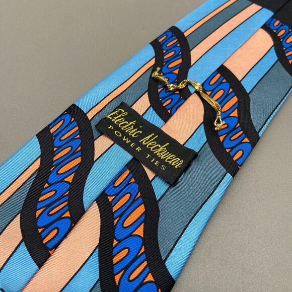 Electric Neckwear Power Ties Abstract Italian Silk Necktie Blue Orange Long 64" - Picture 3 of 7